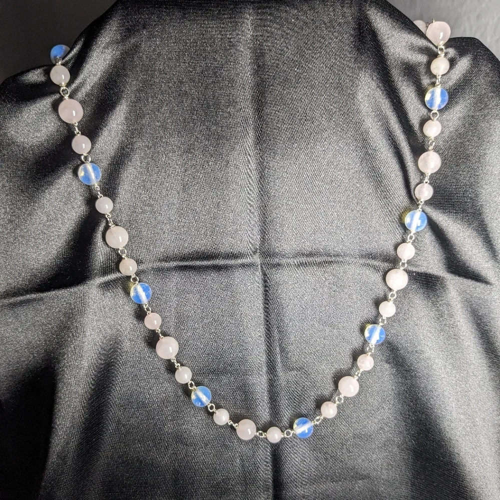 Moonstone Rose Quartz Crystal Necklace Handmade Artisan Silver Unique Natural - Picture 9 of 10